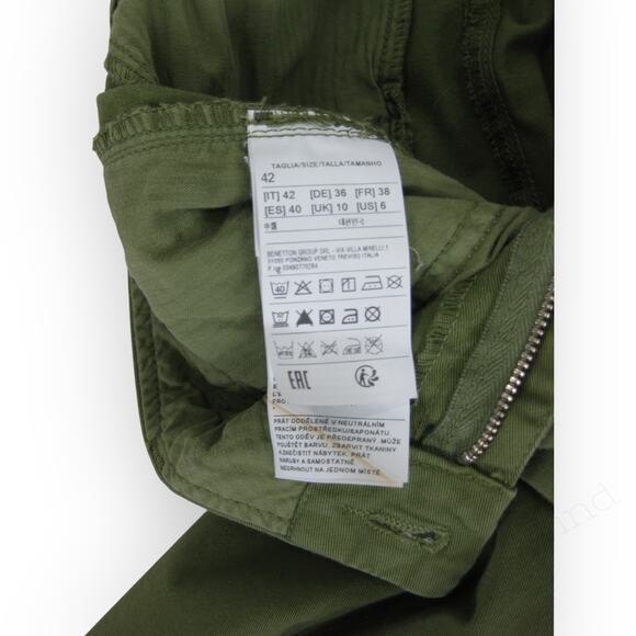 sz 6 ~ 42 Benetton Olive Washed Twill Stretch Cotton Chino Ankle - Picture 6 of 14